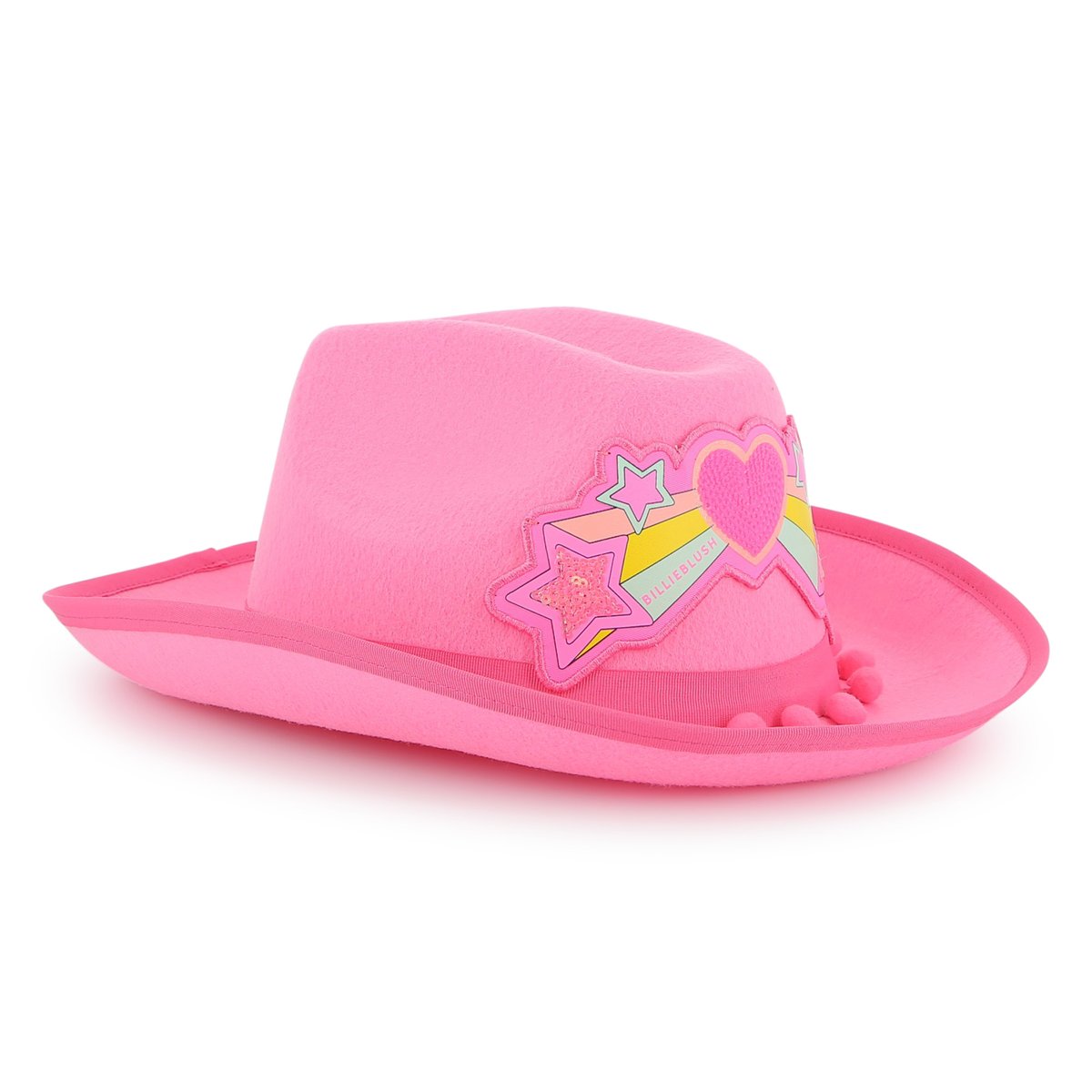 Chapeau western avec pompons rose flash, BILLIEBLUSH