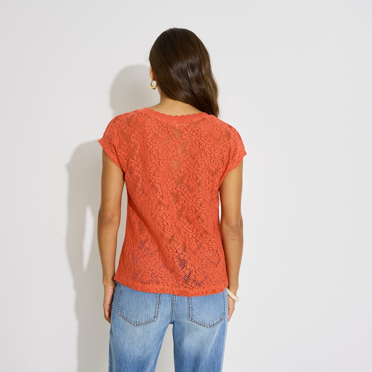 T-shirt uni en crochet orange, GRAIN DE MALICE