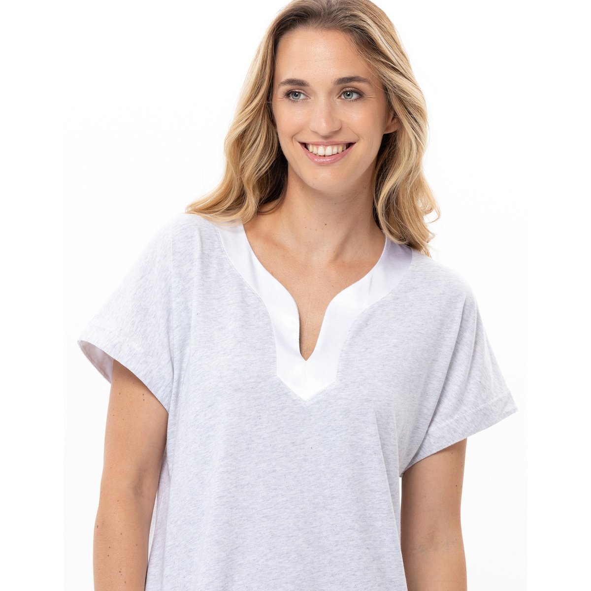 Chemise de nuit en coton modal MILY 201 gris, LE CHAT