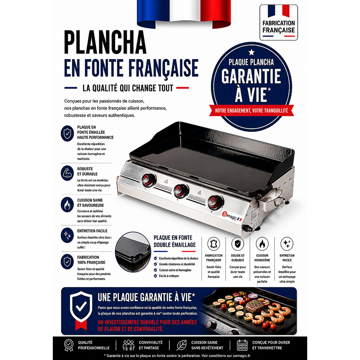 Plancha gaz à poser pour 20 convives gris clair, SOMAGIC