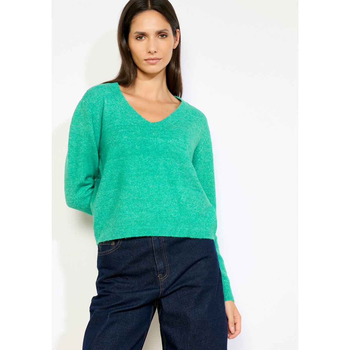 Pull col V doux vert pomme, LOLALIZA