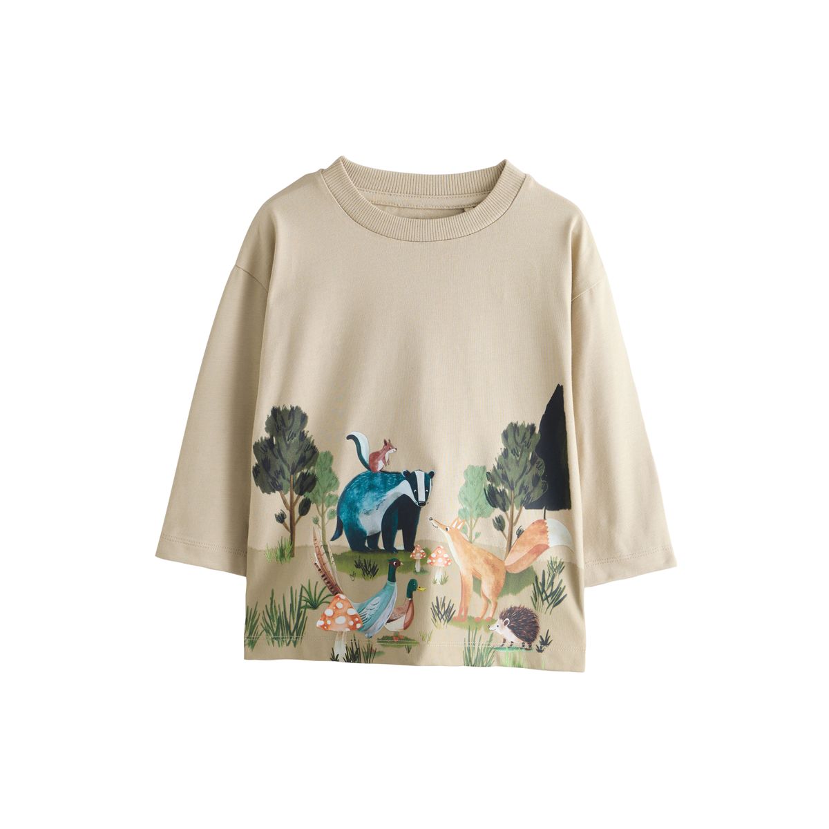 T-shirts imprimés à manches longues, lot de 3 aquarelle de forêt aux tons neutres/beige, NEXT