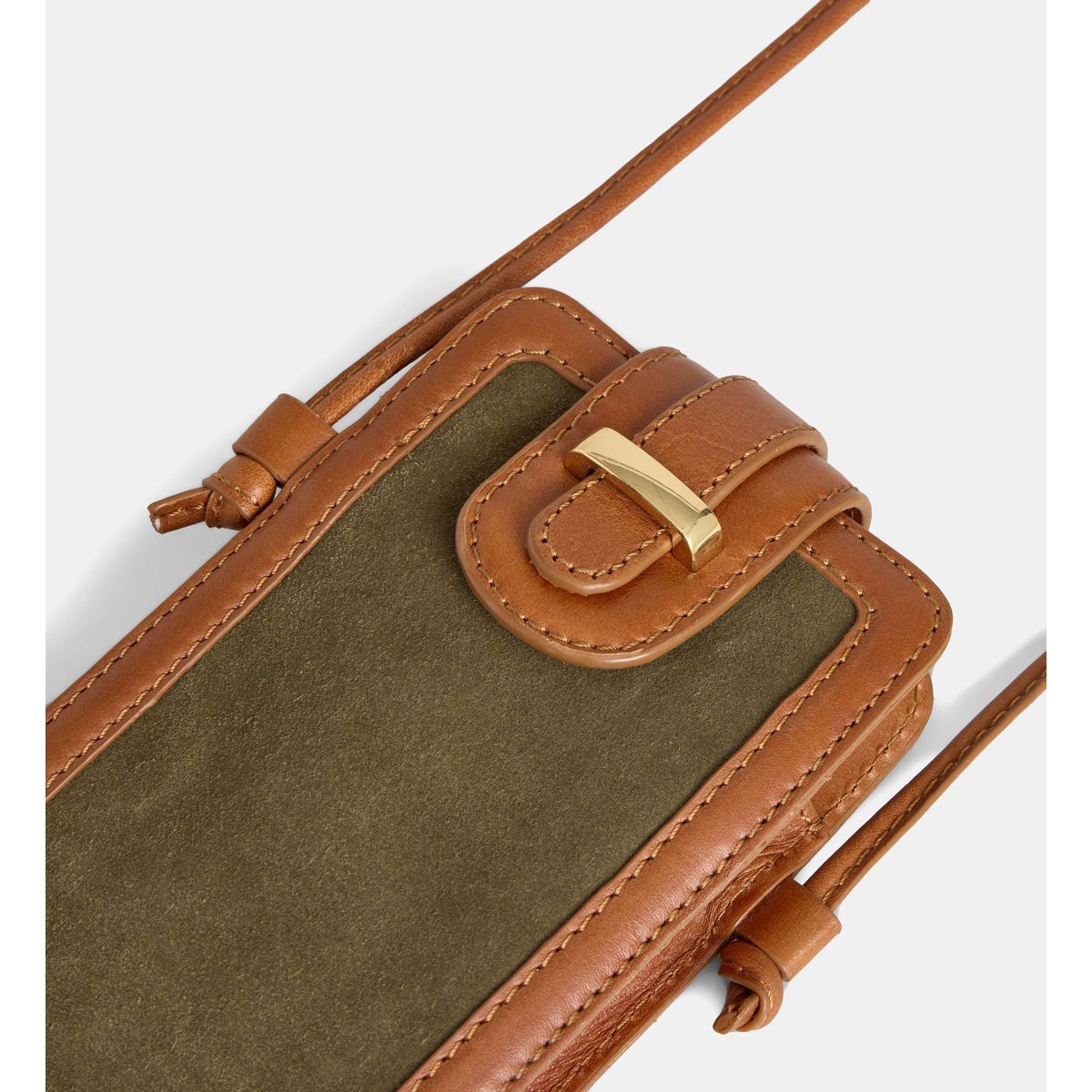 Sac pochette de smartphone trapèze phone case vert et camel, GALERIES LAFAYETTE