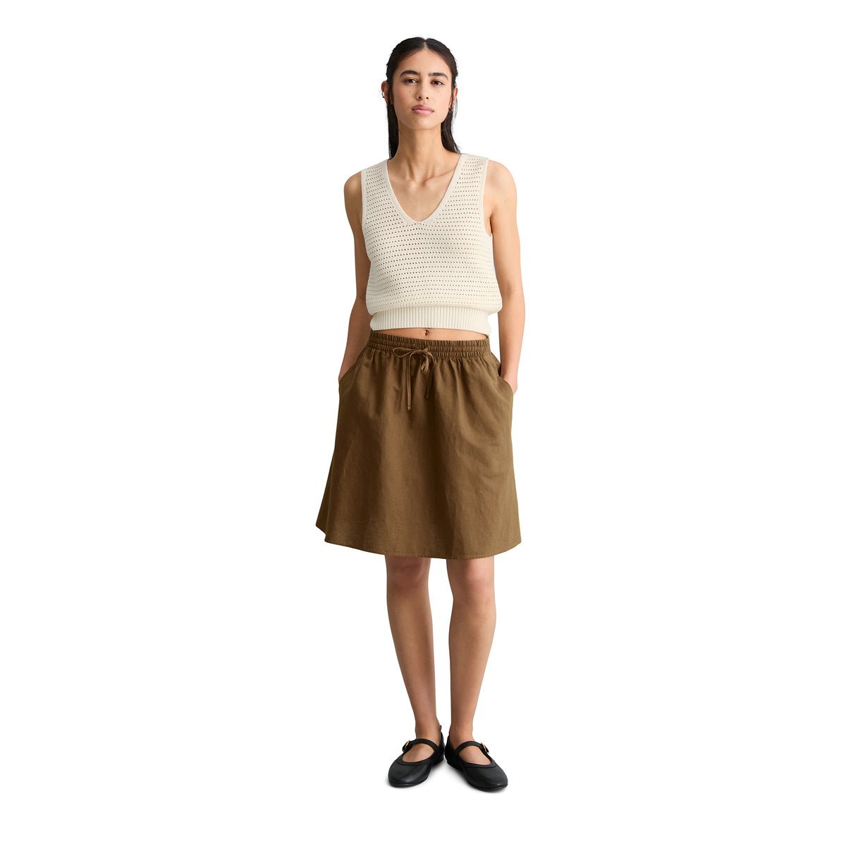 Top en tricot slim en coton organique blanc, MARC O’POLO DENIM