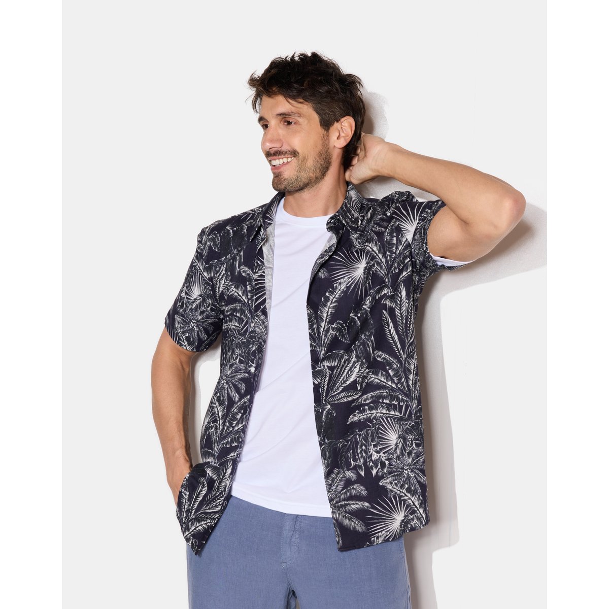 Chemise en lin DOMINO bleu marine, CHEVIGNON
