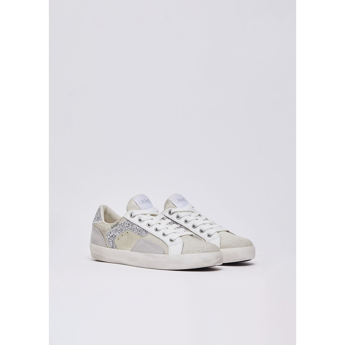 Sneakers en cuir crackle blanc et gris, LIU JO