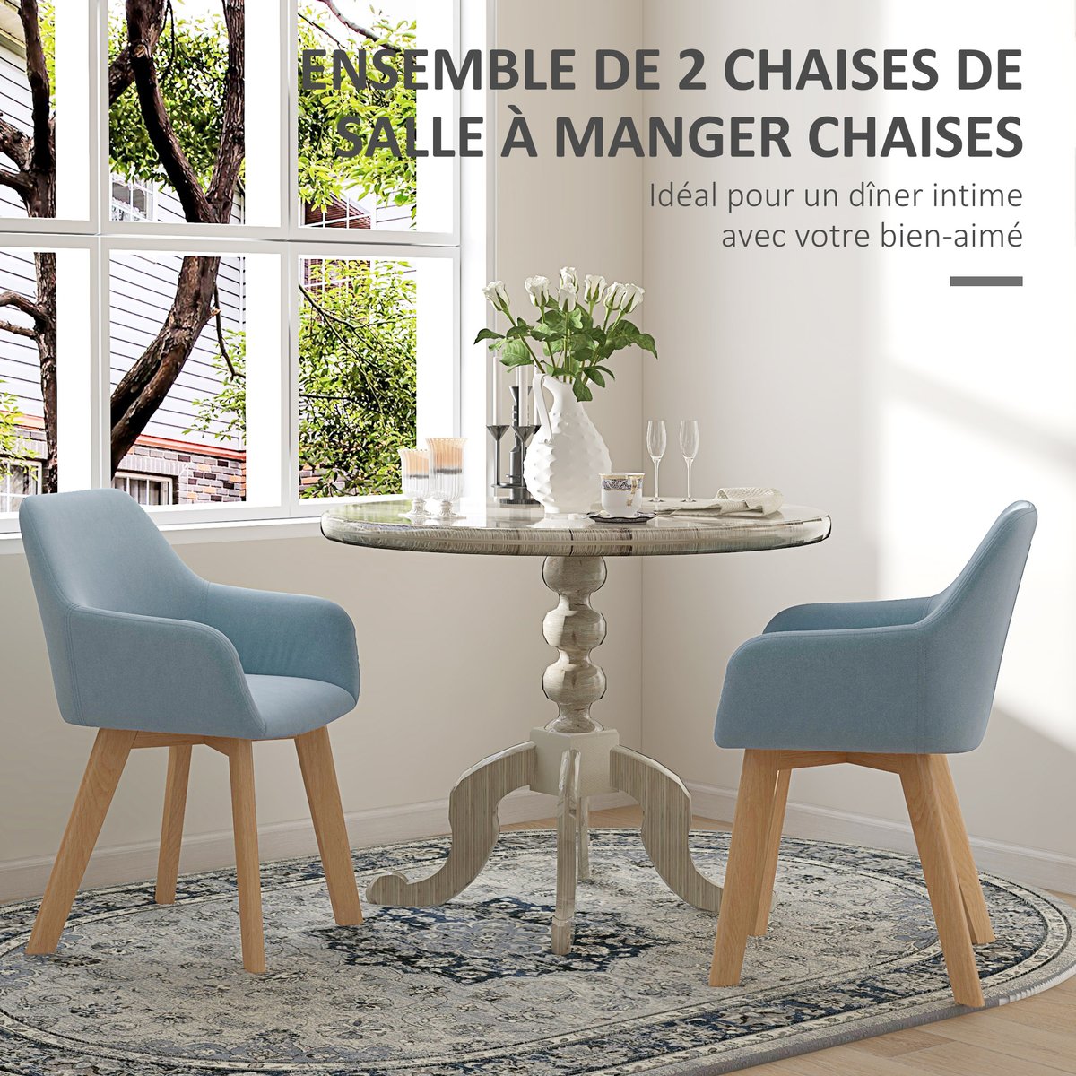 Tissu polyester effet velours Bleu bleu, bois clair, HOMCOM