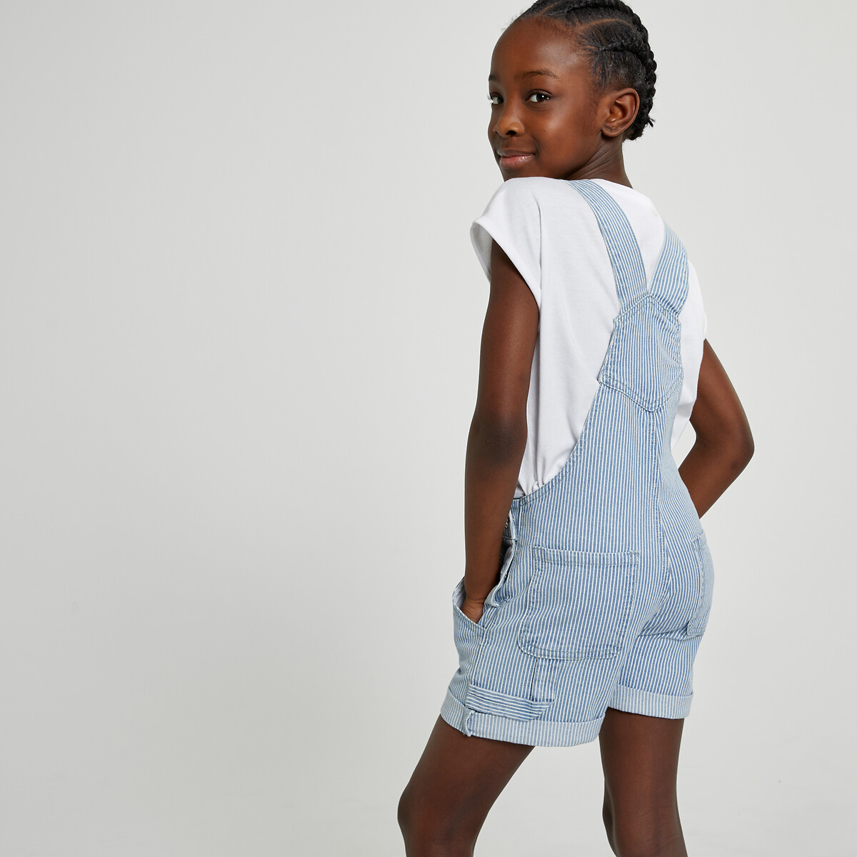 Striped Short Dungarees blue striped, LA REDOUTE COLLECTIONS