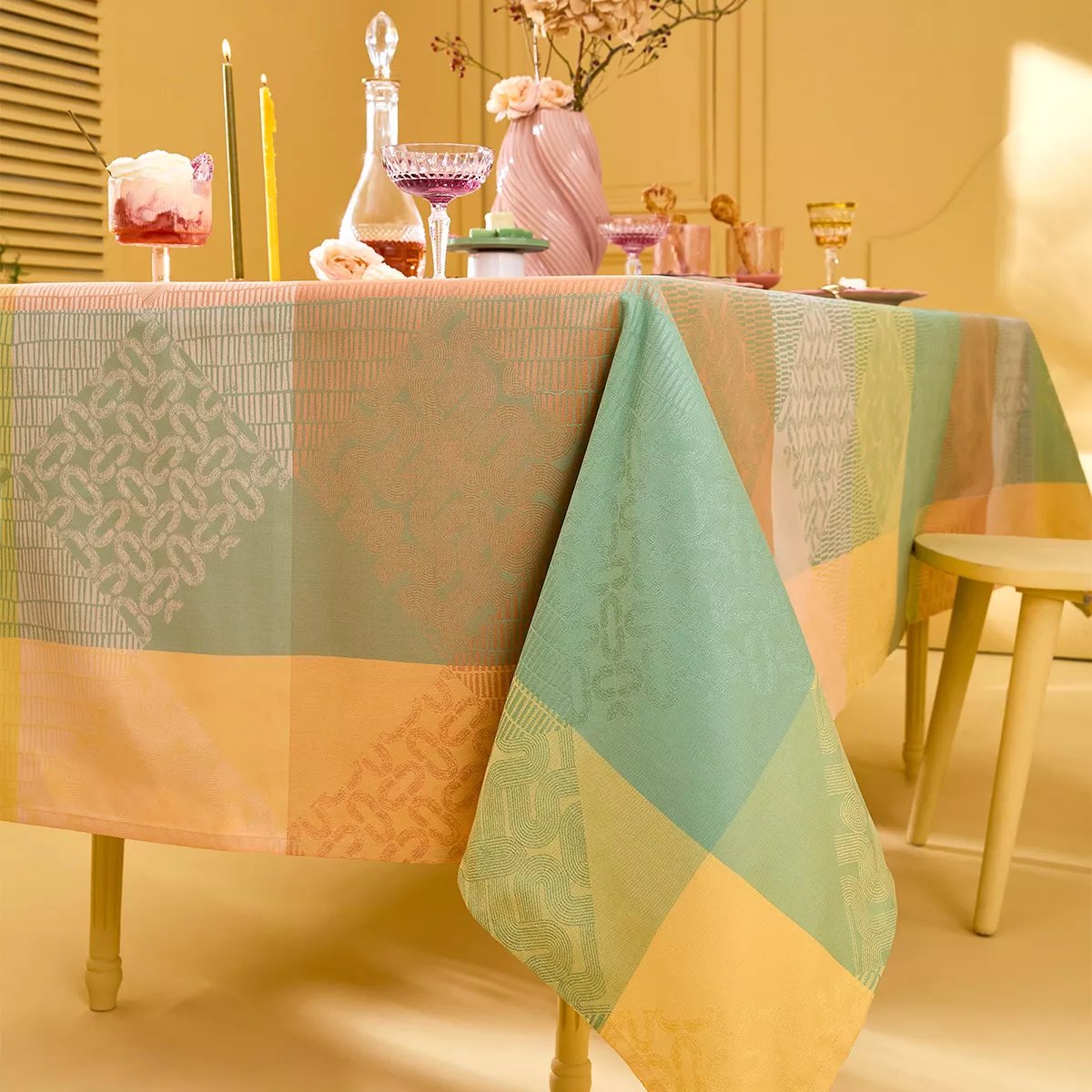 Set pur coton enduit MILLE EMPREINTES pastel, GARNIER THIEBAUT