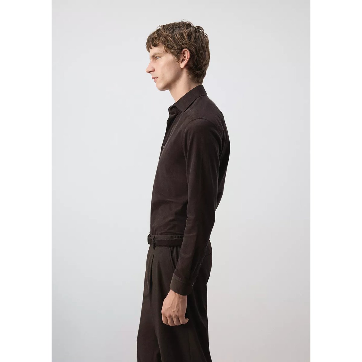 Chemise slim fit en velours milleraies marron, MANGO MAN