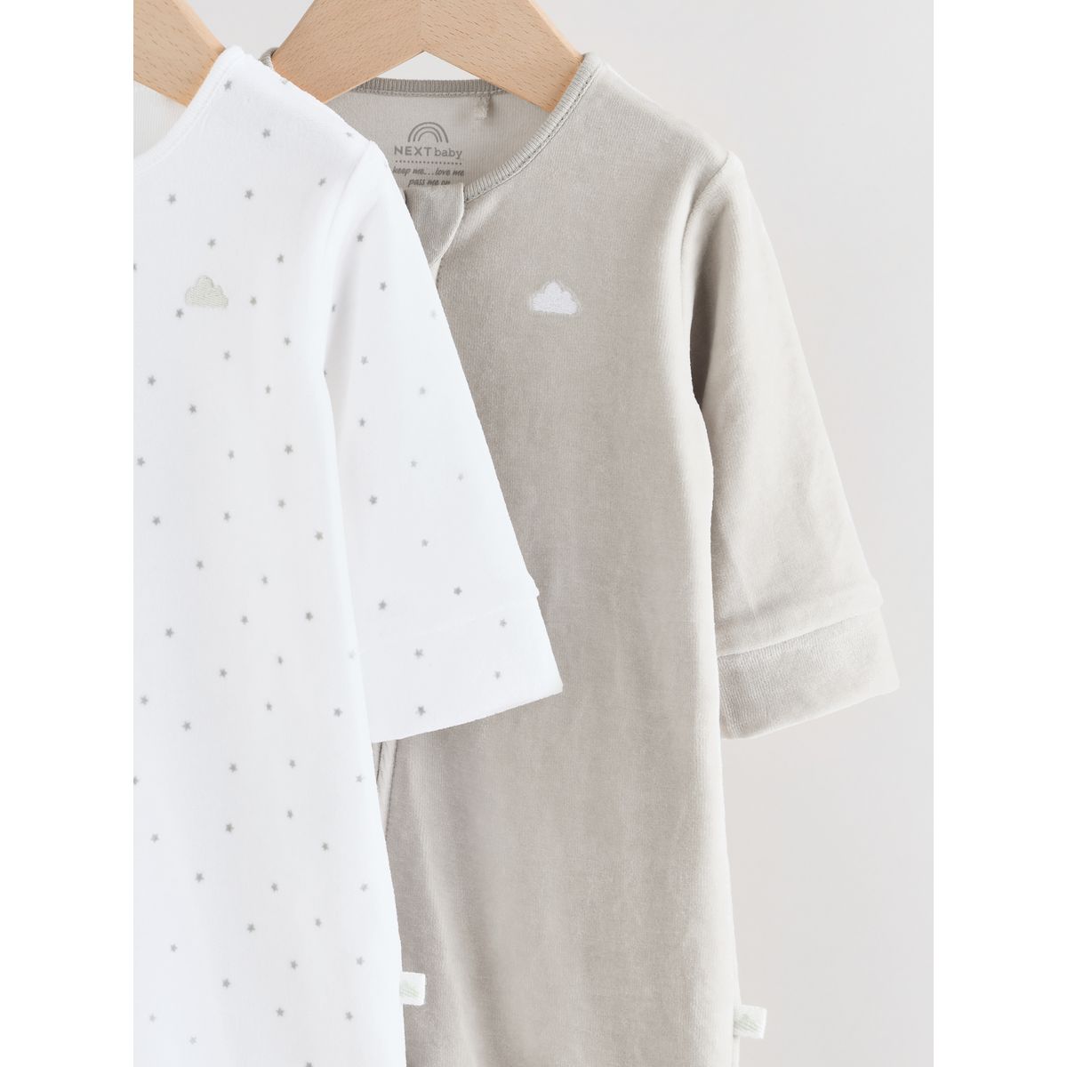 Grenouillère en velours à zip bébé, lot de 2 gris, NEXT