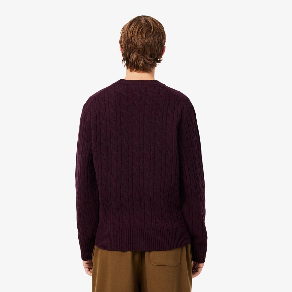 Pull torsadé en laine col rond marron-3ke, LACOSTE