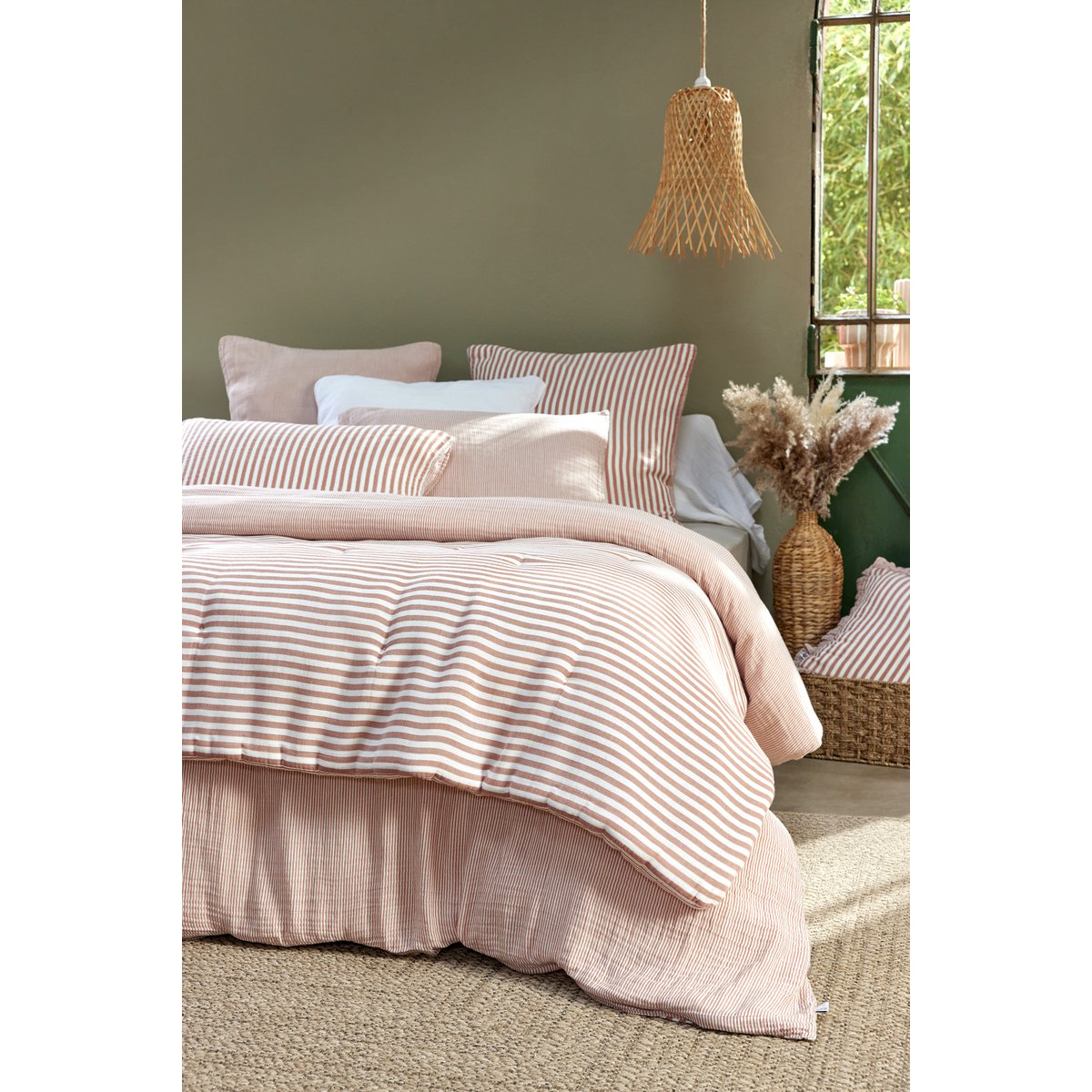 Bout de lit 90 x 200 cm en gaze de coton Romie a rayure orange, EDEN