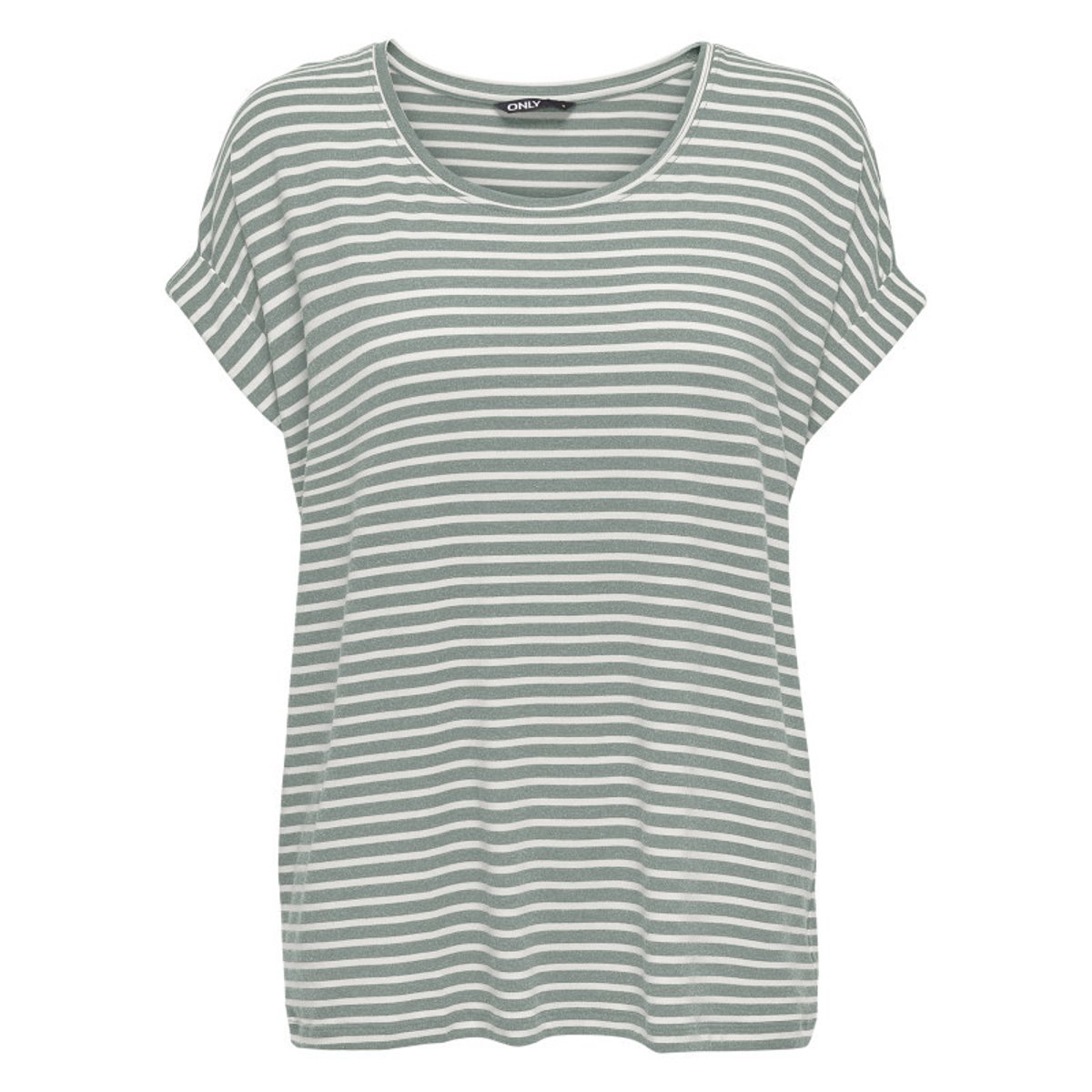 T-shirt en coton mélangé vert et blanc pourvu d'un motif à rayures vert, ONLY CARMAKOMA