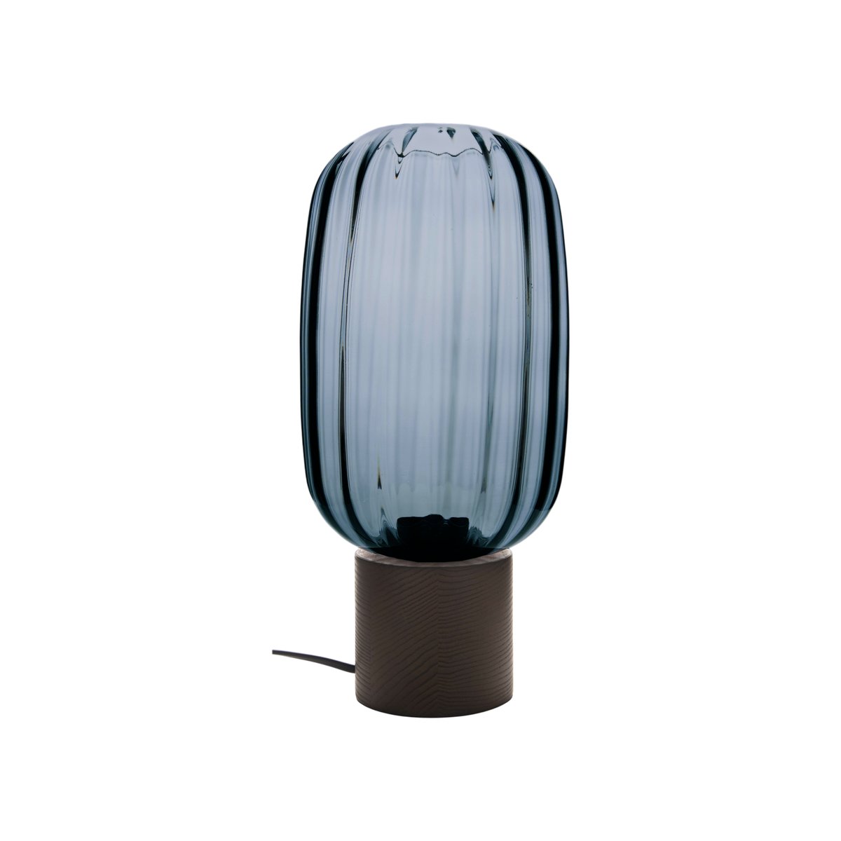 Lampe à poser en verre fumé pied bois foncé - CELIAN bleu, CAMIF