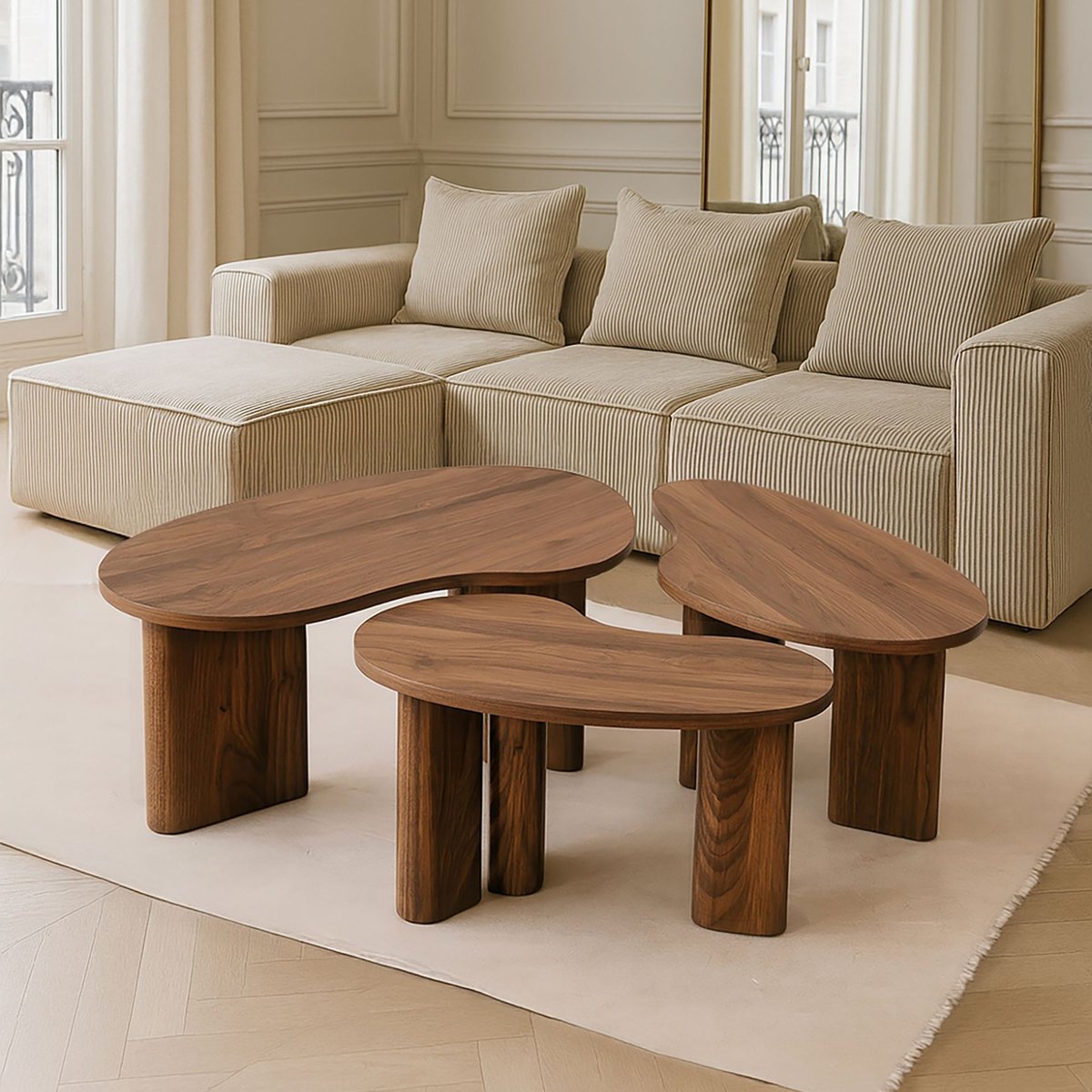 Lot de 3 tables basses, CHARLIE naturel, NOW'S HOME