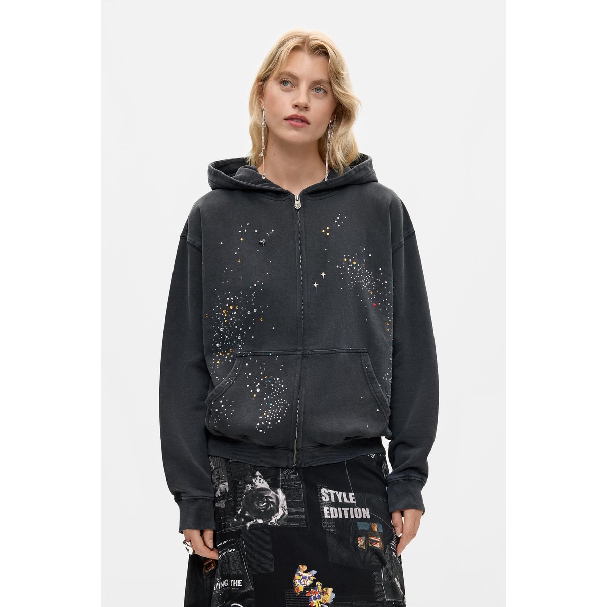 sweat à capuche imprimé gris, DESIGUAL
