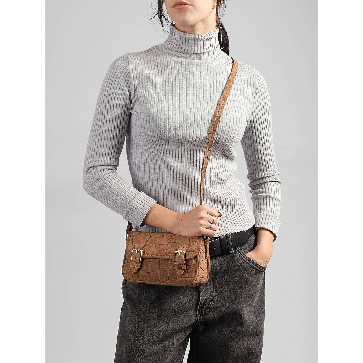 Sac bandoulière Velvet croco cuir cuoio, MILANO