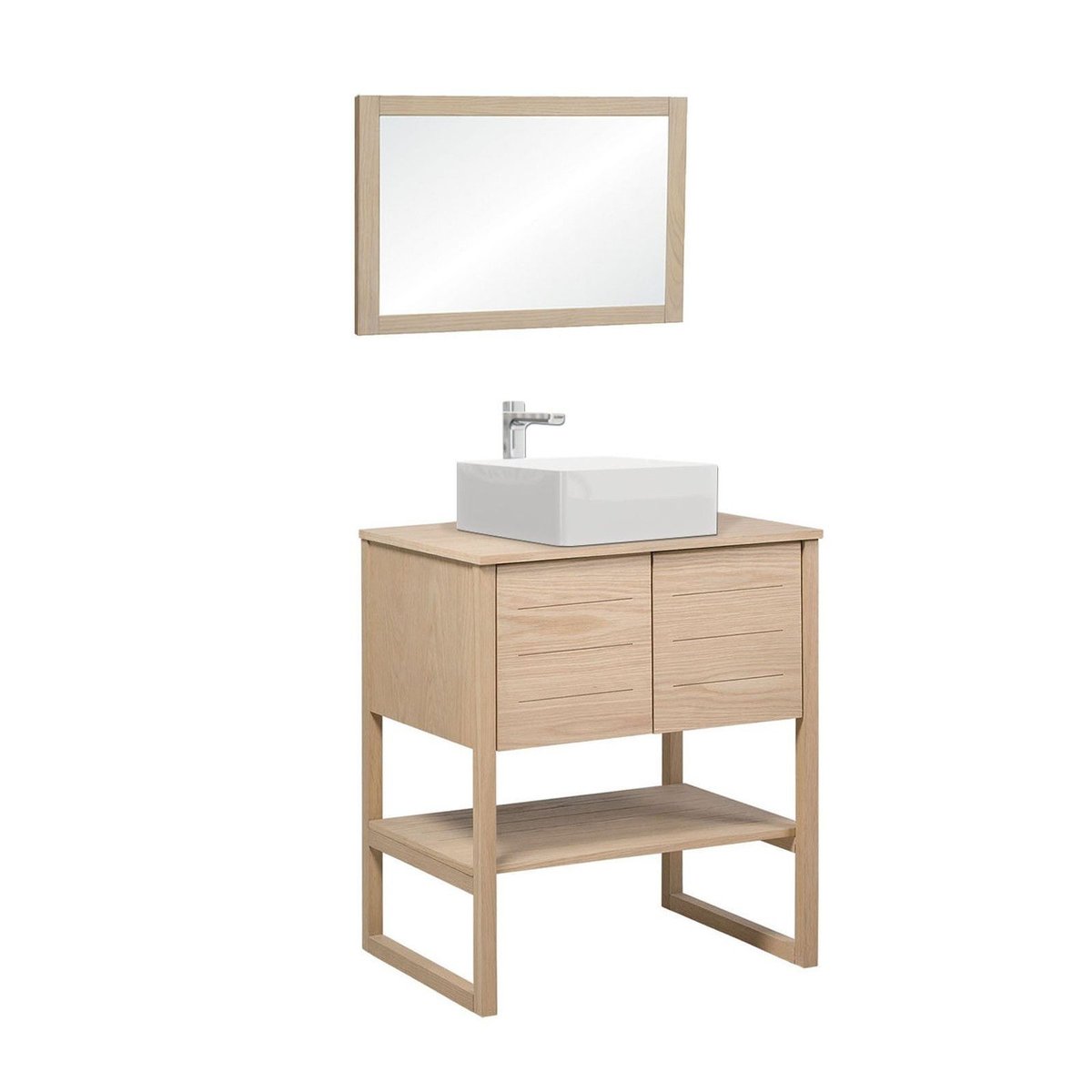 Meuble simple +vasque +miroir ATOLL bois clair, MOB IN