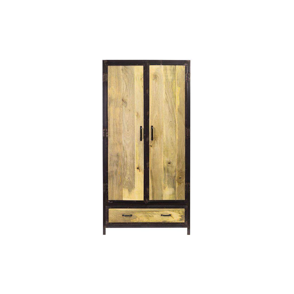 Armoire industrielle en bois massif manguier et métal noir L90 cm INDUSTRIA bois clair / noir, MILIBOO