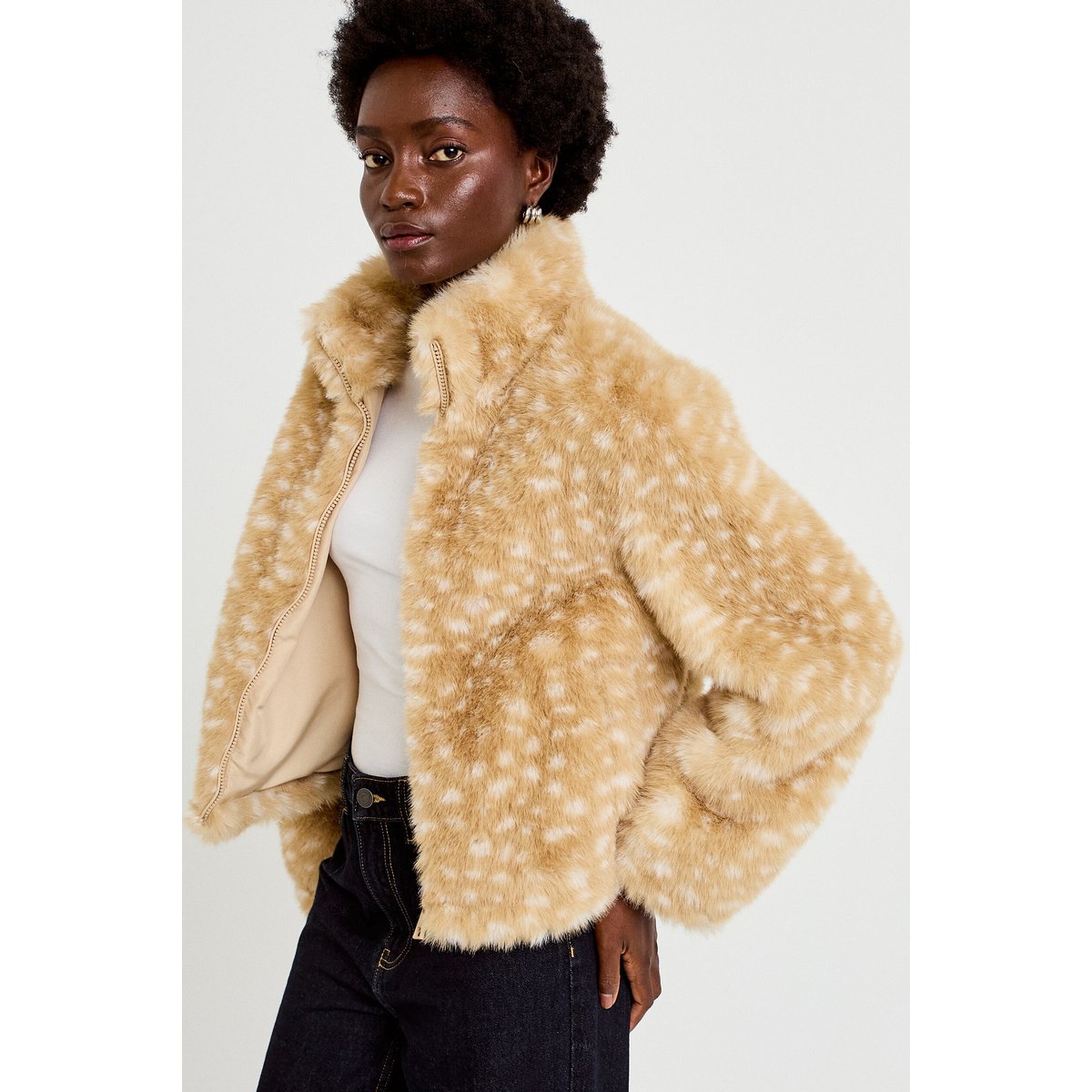 Veste cropped ajustable manches longues beige, CACHE CACHE