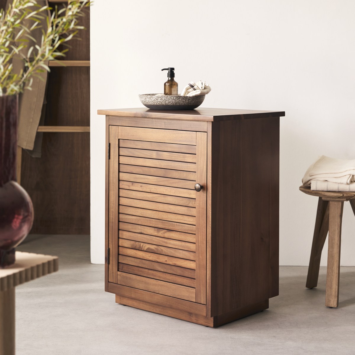 Meuble de rangement salle de bain en Acacia massif, LOGGIA naturel, TIKAMOON