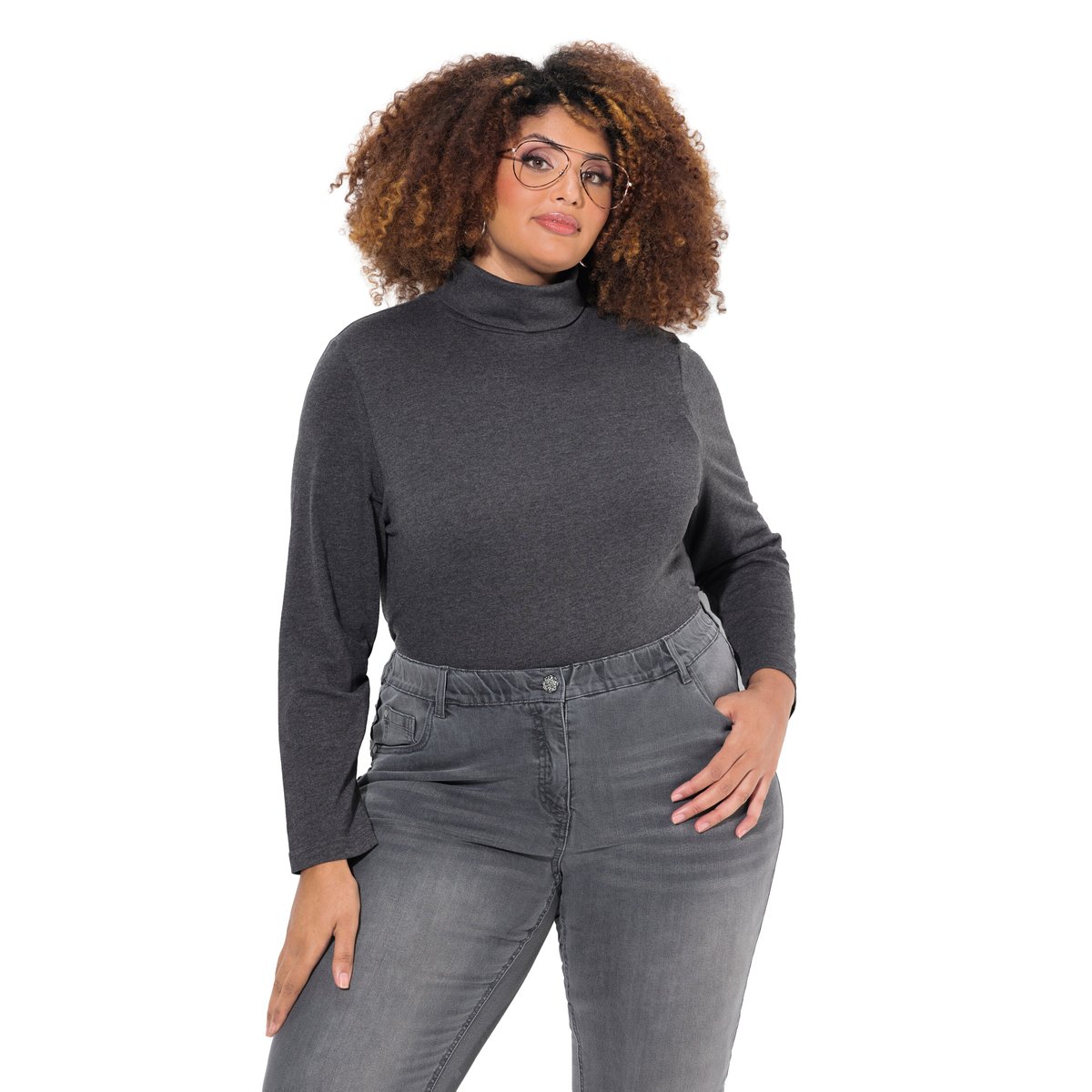 T-shirt coupe Slim Fit chiné anthracite, ULLA POPKEN