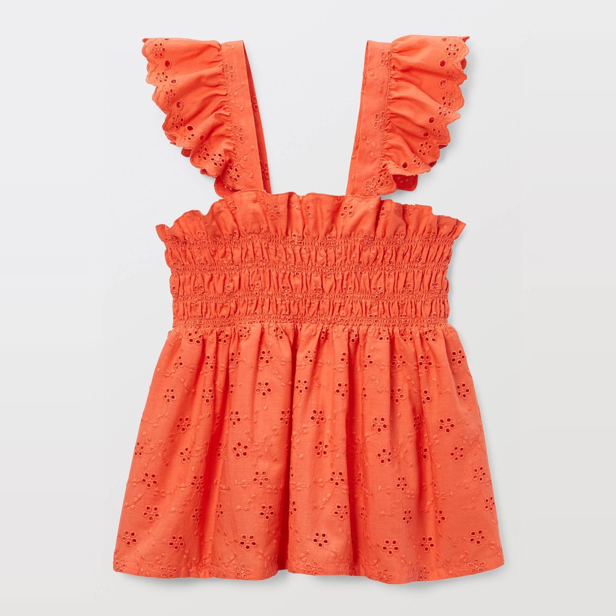 Blouse brodée en coton corail, MONOPRIX