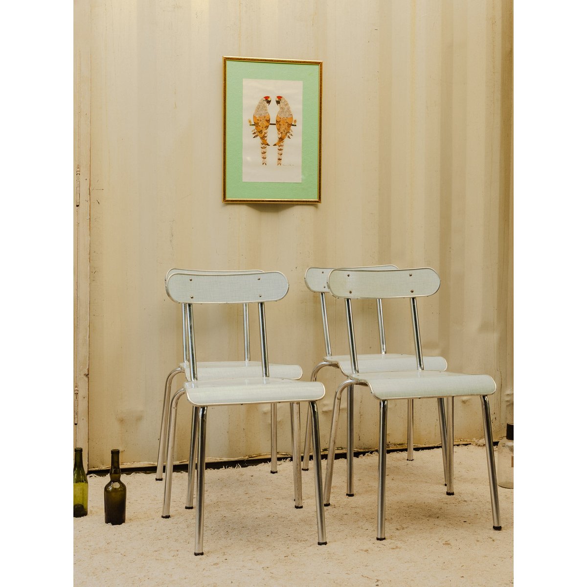 Lot de 4 chaises chromées et formica Alma N°2147 - Bon état bleu clair, DEBONGOUT