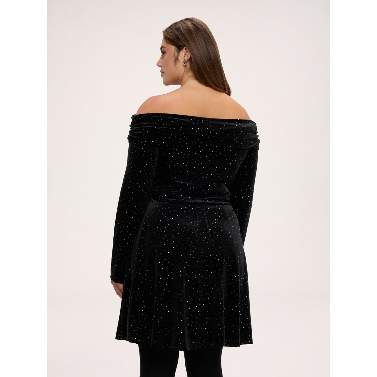 Robe épaules dénudées avec strass noir, FIORELLA RUBINO