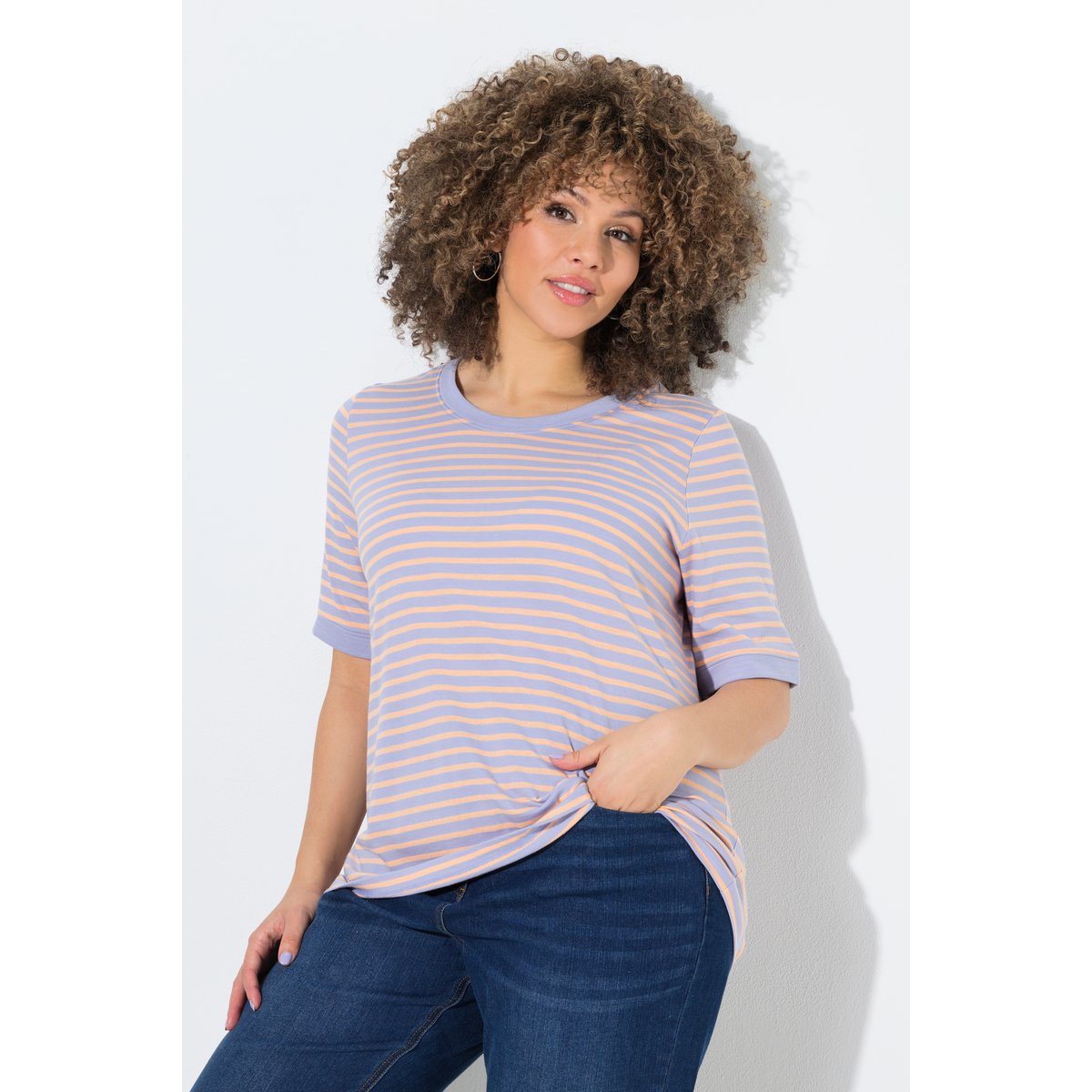 T-shirt rayé, coupe Classic Fit lavande, ULLA POPKEN