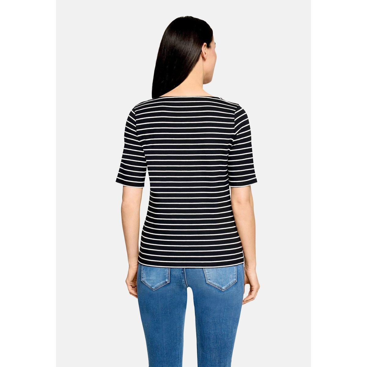 T-shirt à rainures à encolure bateau noir/blanc, BETTY BARCLAY