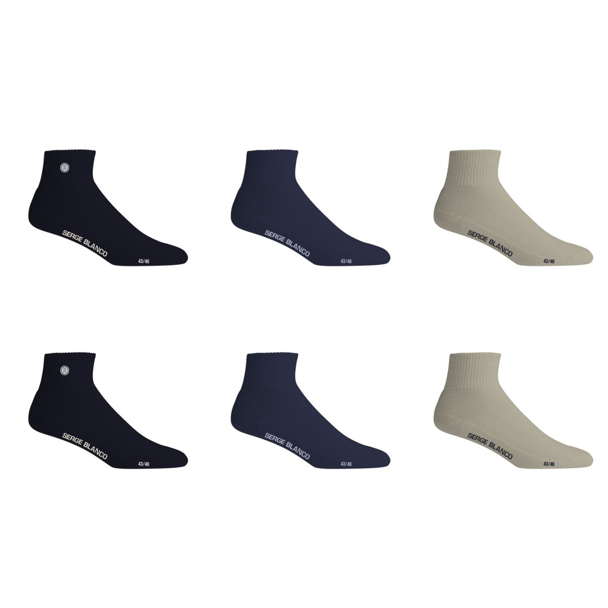 Lot De 6 Chaussettes Mi-haute noir/bleu/beige, SERGE BLANCO