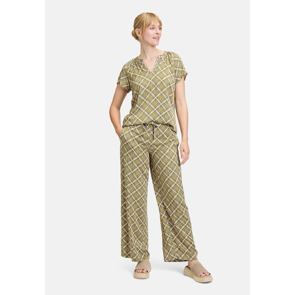 Pantalon palazzo à élastique vert/violet, CARTOON