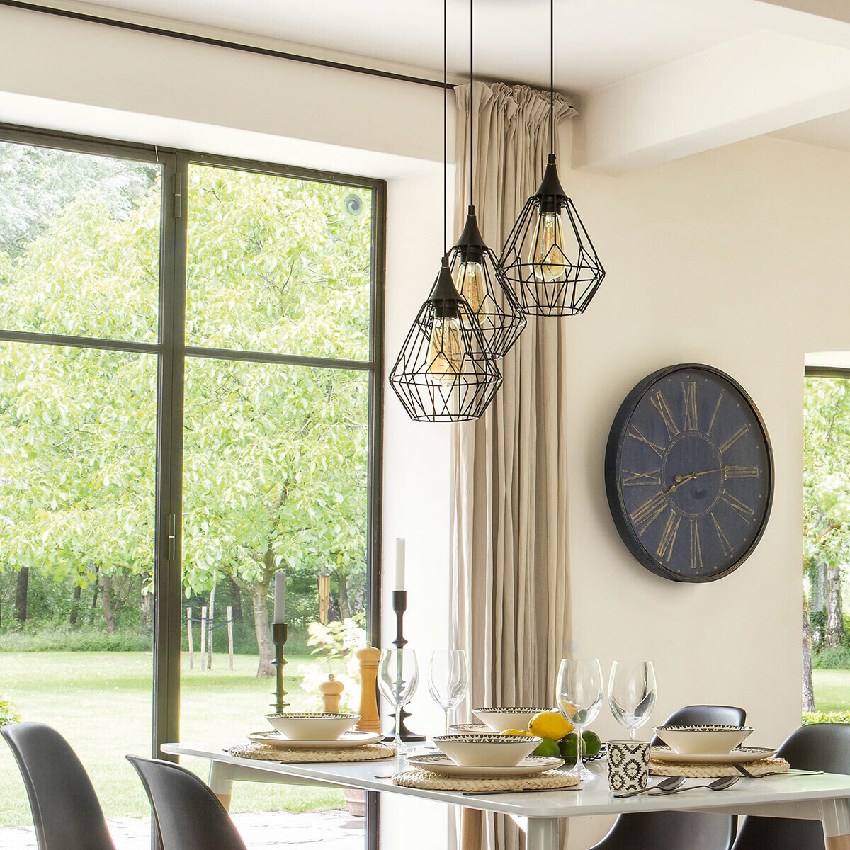 Suspension filaire 3 spots métal KAORE noir, ATMOSPHERA