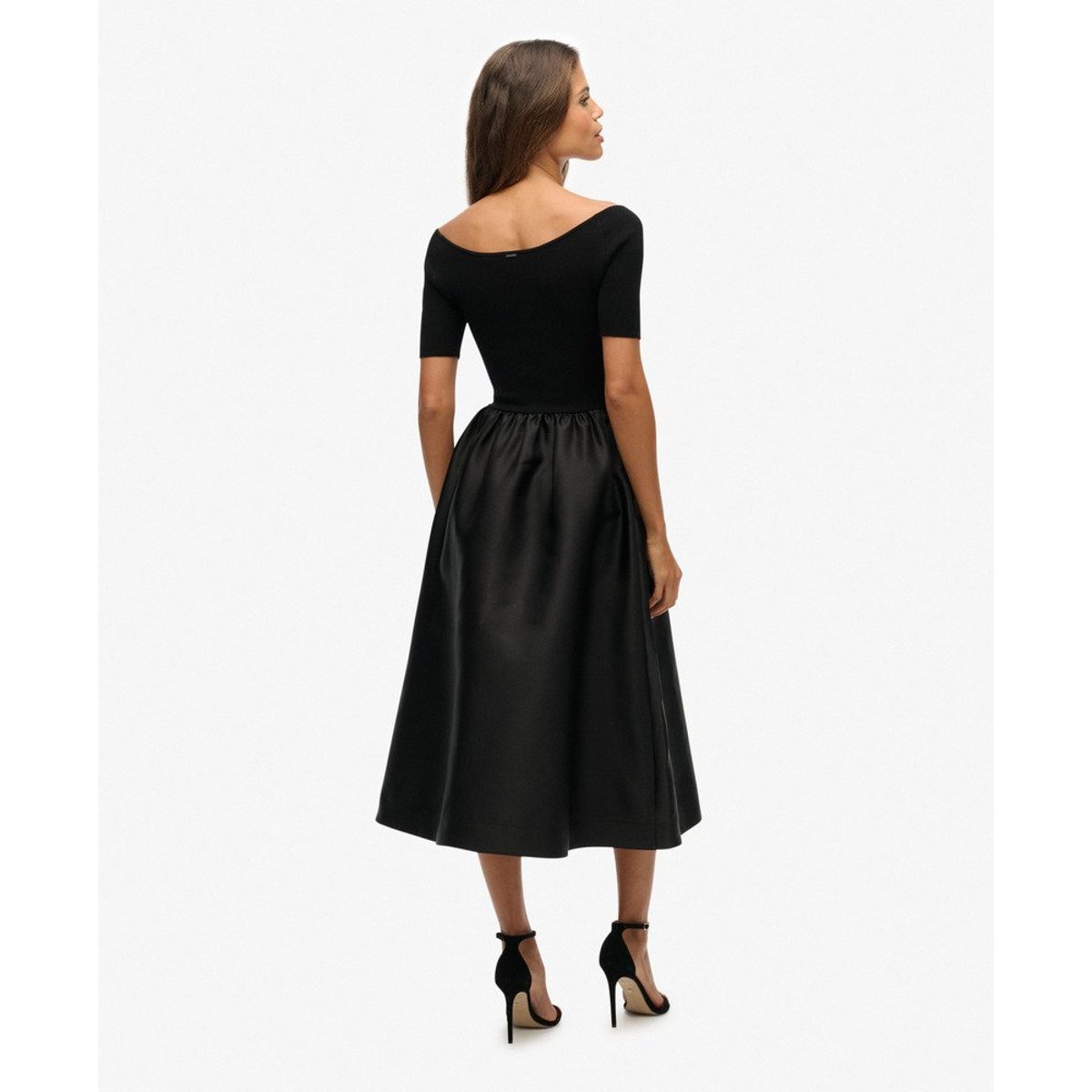 Robe Mi-longue en Mélange Tissé noir, SUPERDRY