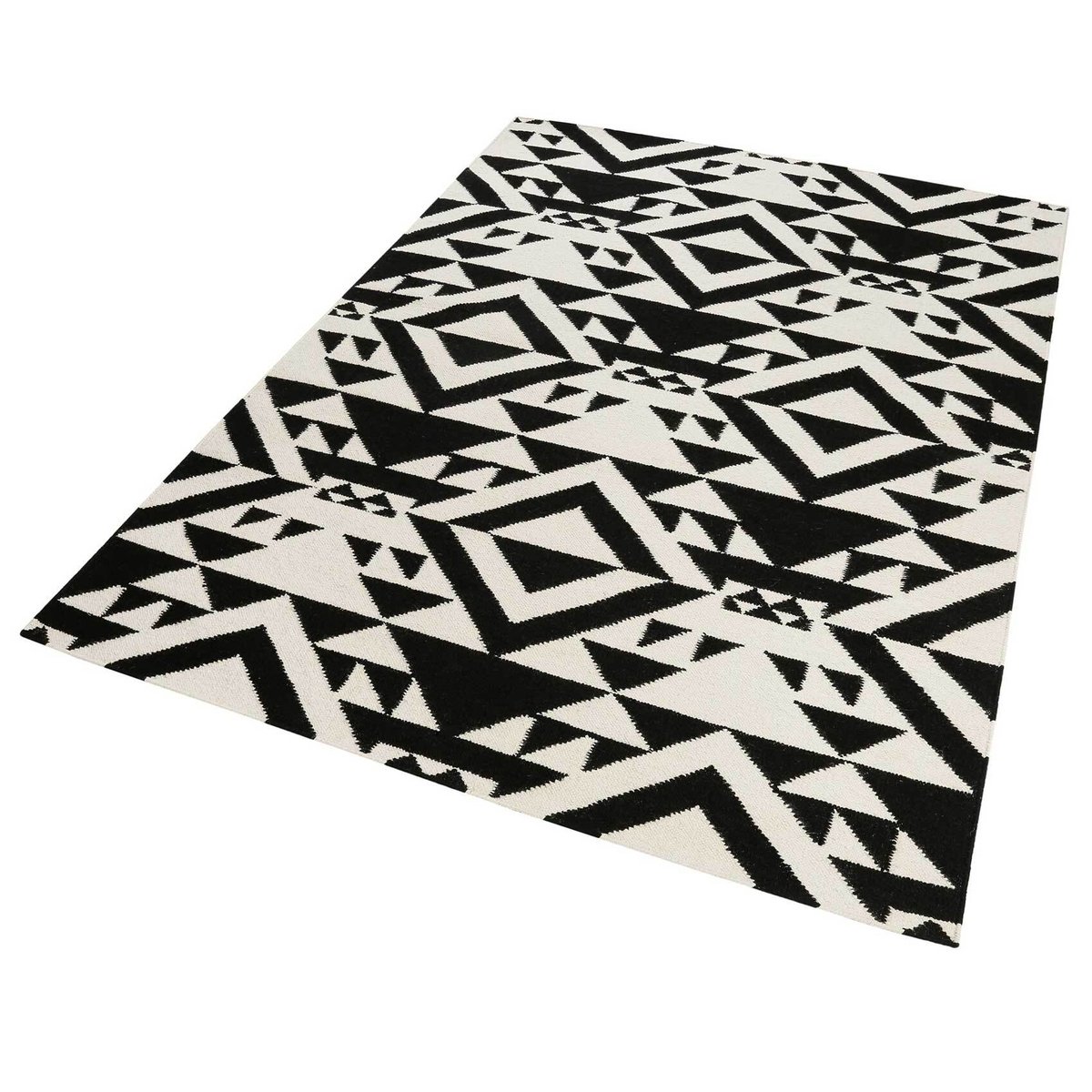 Tapis en laine, tissé main, motif ethnique ,  BLACK MELLOW noir et blanc, ACCESSORIZE