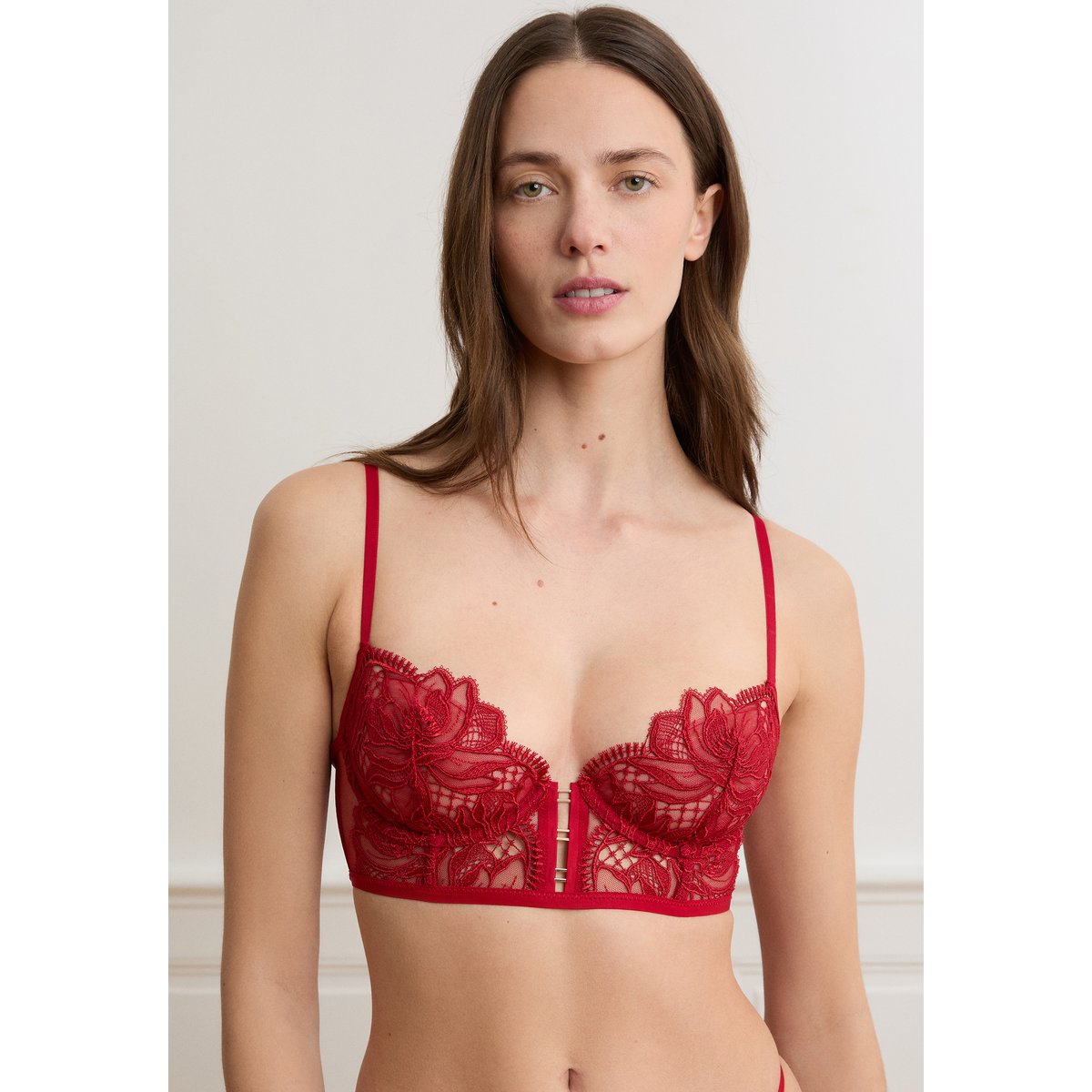 Soutien-gorge triangle en guipure WILD NIGHT rouge, ETAM
