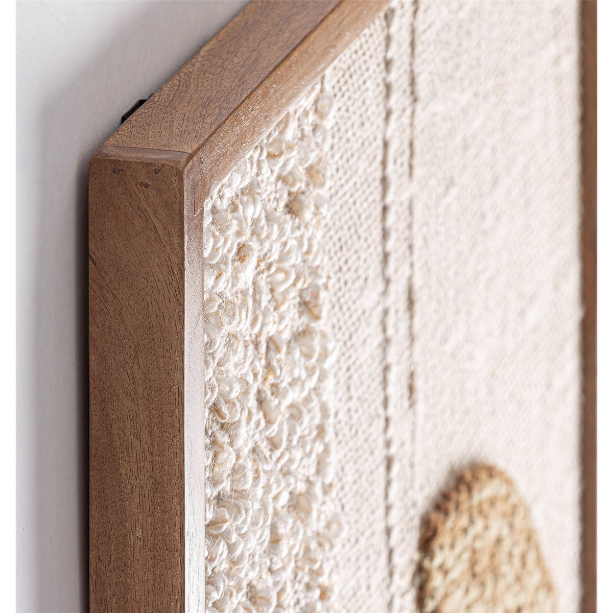 Tableau abstrait contemporain en coton tons naturels beige et bois clair, RECOLLECTION