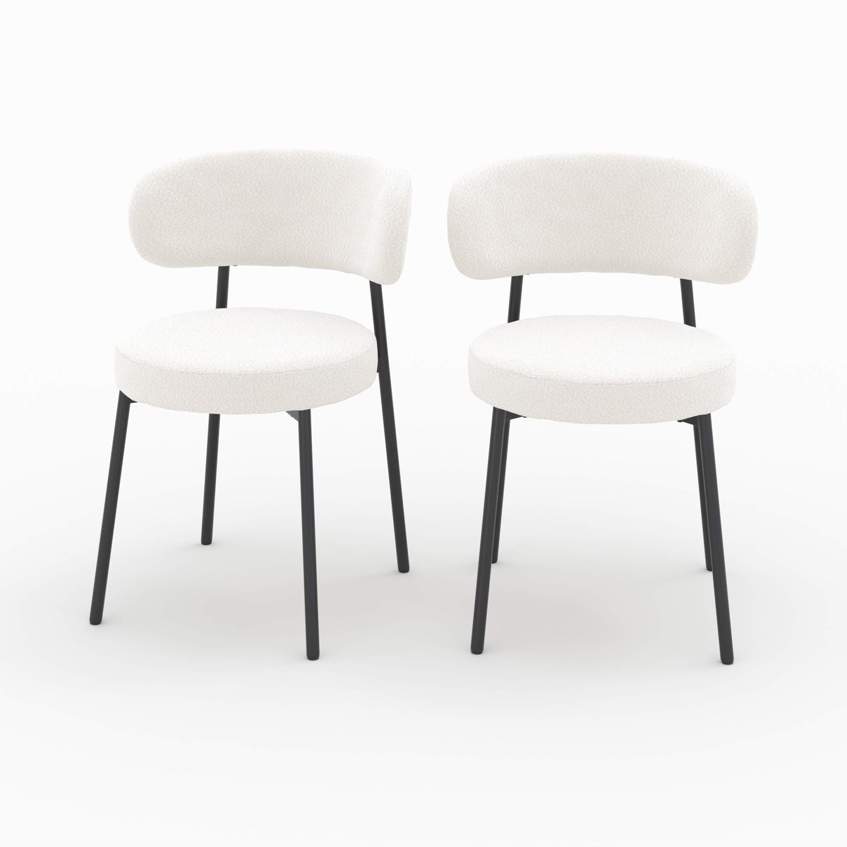Lot de 2 chaises en tissu bouclé et pieds - MAËLIE blanc cassé, MAISON PAVANE