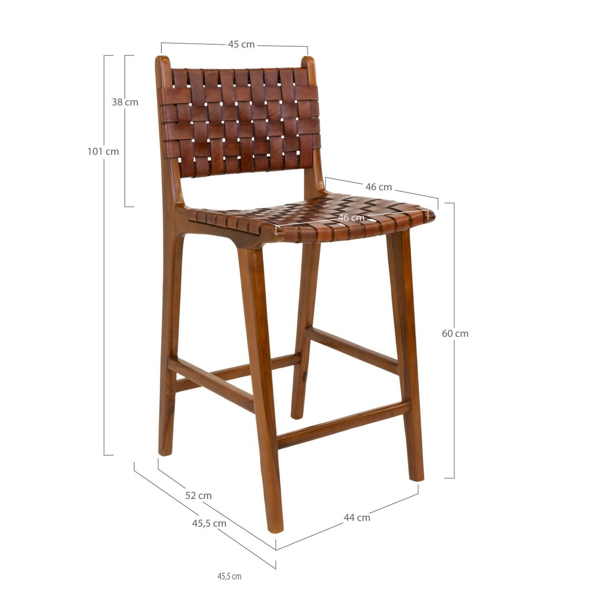 Chaise de bar en bois de teck et cuir marron MENDOZA bois naturel, PIER IMPORT