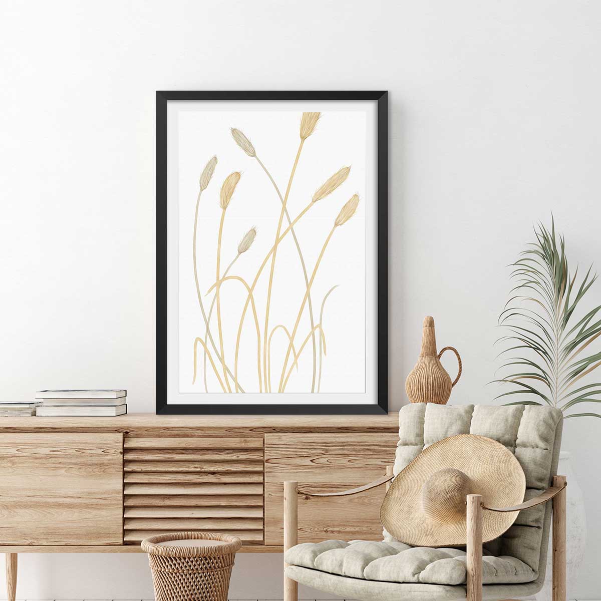 Affiche scandi blés 2 affiche + cadre en bois - noir, HEXOA