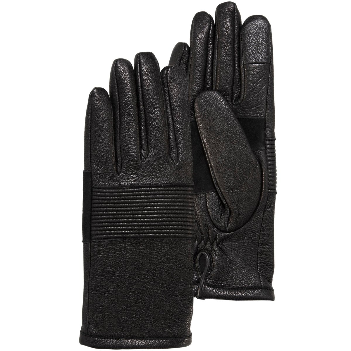 Gants tactiles, en cuir de chèvre, doublés imitation micro- imitation fourrure noir, ISOTONER