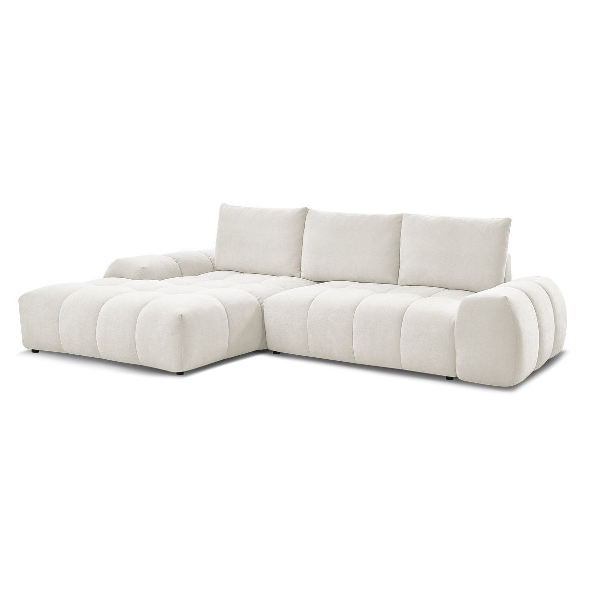 Canapé d'angle convertible 3 places en tissu texturé, EVEREST blanc, BOBOCHIC
