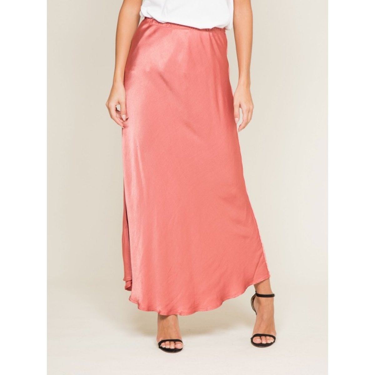 Jupe Longue Satin Xatin rose, DONA LISA
