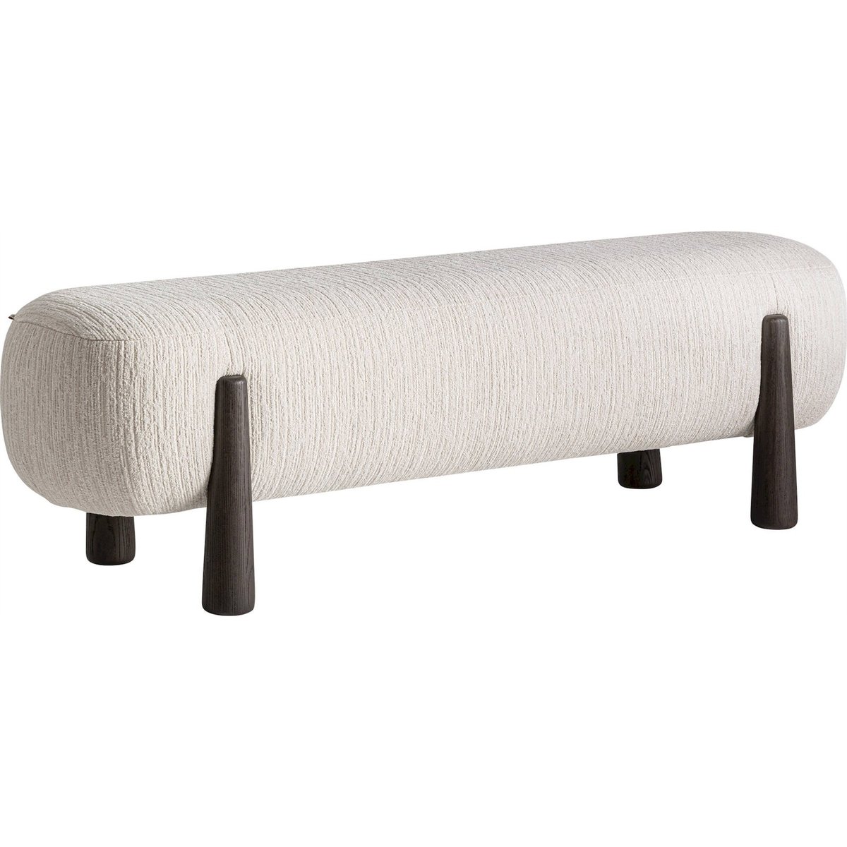 Repose-pieds contemporain en chenille blanc chenille et bois brun, RECOLLECTION