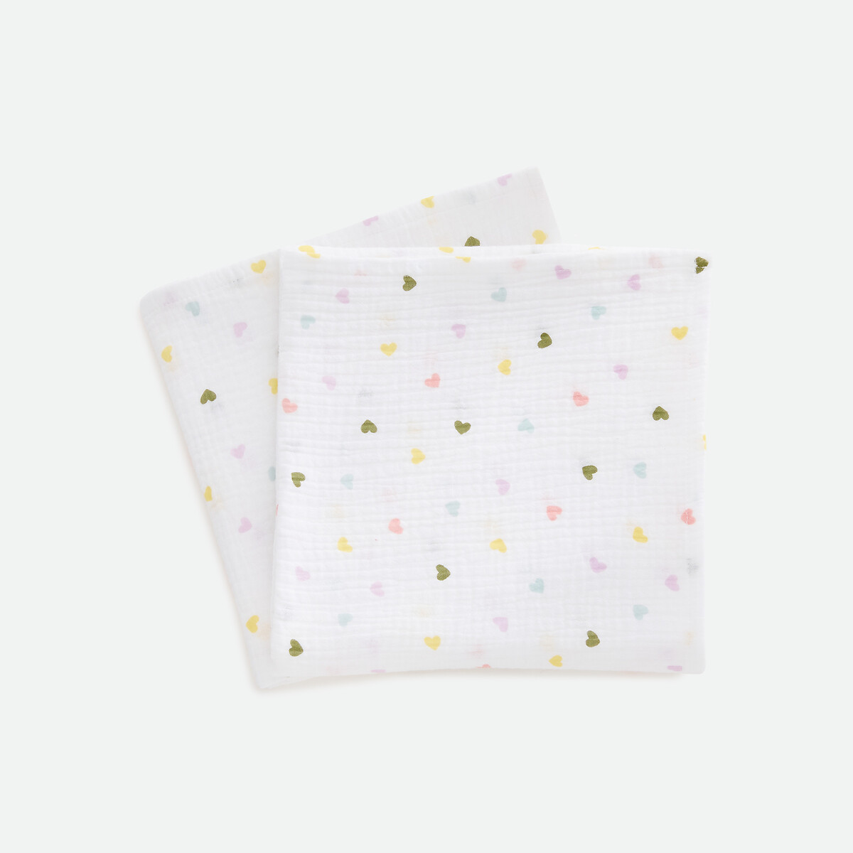 Lot de 2 maxi langes imprimés, en gaze de coton, SCACCO imprimé coeurs, LA REDOUTE INTERIEURS