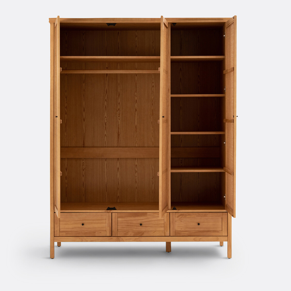 Armoire 3 portes pin massif et cannage, Gabin naturel, LA REDOUTE INTERIEURS