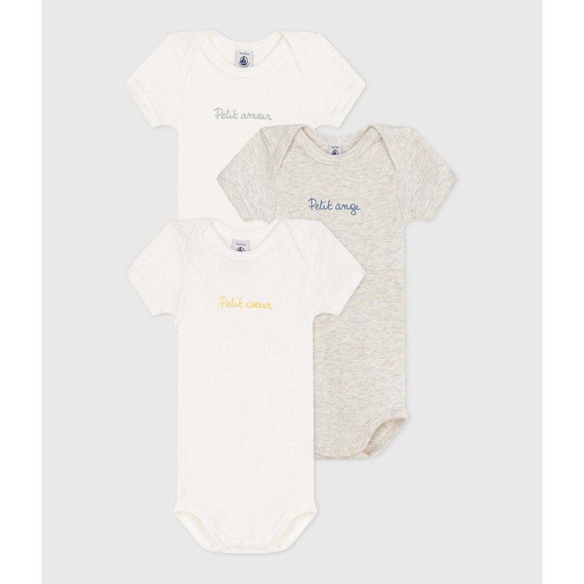 3er-Pack Kurzarmbodys weiss / beige, PETIT BATEAU