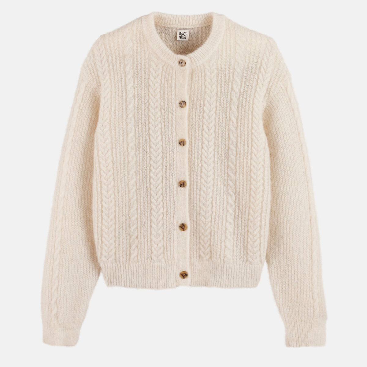 Cardigan col rond, torsadé, en alpaga mélangé ecru, LA REDOUTE COLLECTIONS